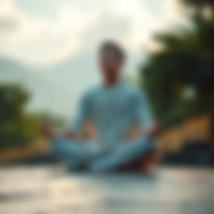 A young person sitting cross-legged in meditation, surrounded by calming nature, symbolizing inner peace and focus on overcoming addiction.