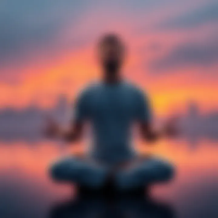 Individual sitting cross-legged, meditating in a serene environment, symbolizing celibacy and inner peace