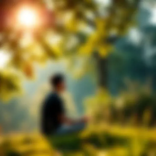 A person meditating in a serene natural setting, surrounded by trees and sunlight, symbolizing spiritual growth and awareness.