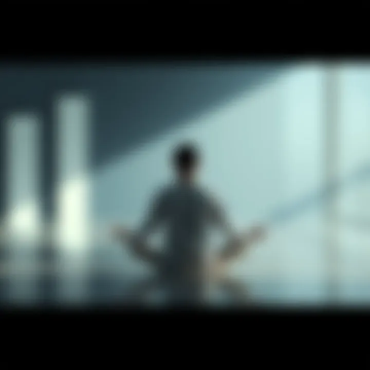 A person sits cross-legged in a serene setting, focusing on their breathing, symbolizing the practice of shifting to a desired reality.