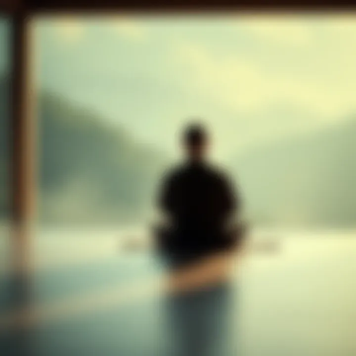 A person sitting cross-legged in a peaceful environment, practicing meditation with calm surroundings