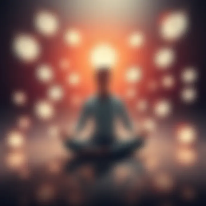 Meditating Person with Clock A person sitting cross-legged in meditation, surrounded by floating clocks that appear to be slowing down, depicting a change in perception of time.