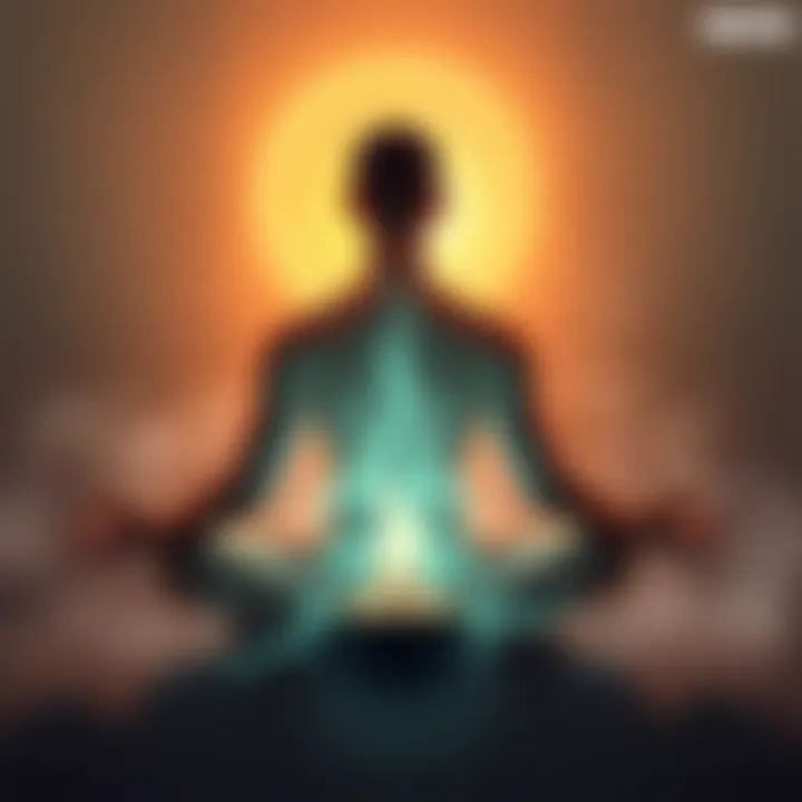 Individual sitting in a peaceful meditation pose surrounded by a soft glow, representing a spiritual connection