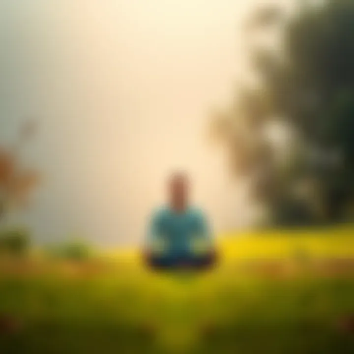 A person sitting cross-legged in a serene environment, practicing meditation to integrate Advaita Vedanta into their daily life.