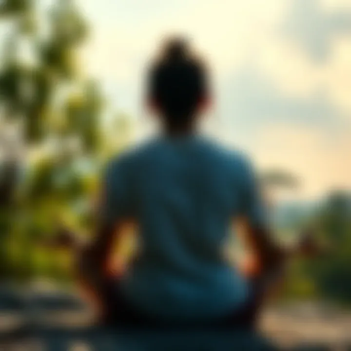 A person meditating in a serene setting, surrounded by nature, reflecting on their thoughts about enlightenment and nothingness.