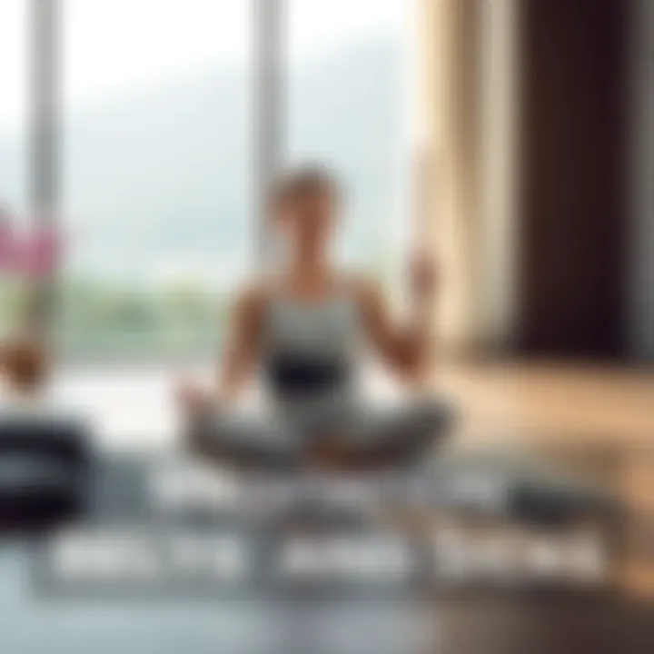 A person sitting cross-legged on a mat using a meditation belt and stick for support during meditation, with calm surroundings and natural light.