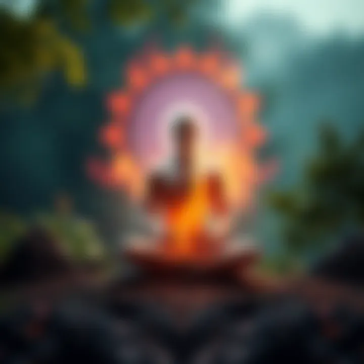 A person meditating with a glowing aura, surrounded by peaceful nature, illustrating energy boosting and aura protection techniques