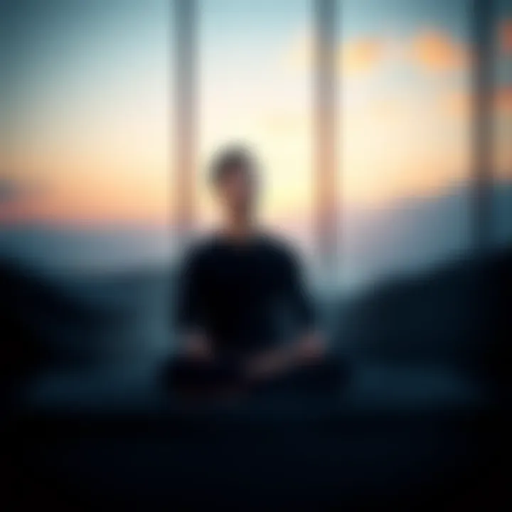 A person meditating in a serene setting, appearing peaceful while slightly asleep, surrounded by soft light