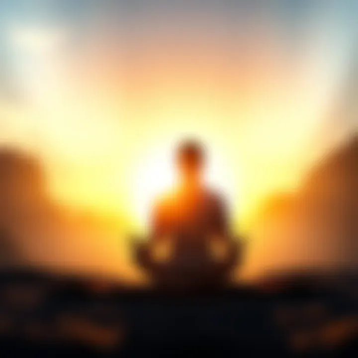 A person sitting cross-legged in a serene setting, meditating with a soft glow around them, symbolizing spiritual awakening.