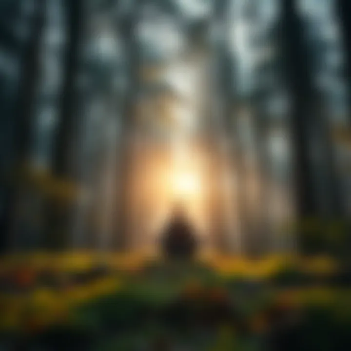 A person meditating in a serene forest setting, surrounded by trees and nature, symbolizing connection with their spirit guide.
