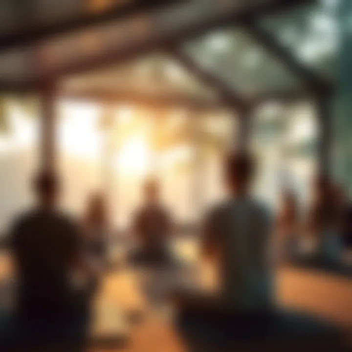 A group of people practicing meditation in a serene environment during the Inner Engineering workshop