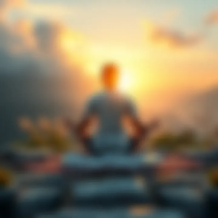 Person meditating in a serene setting, surrounded by nature, reflecting on nothingness and enlightenment.