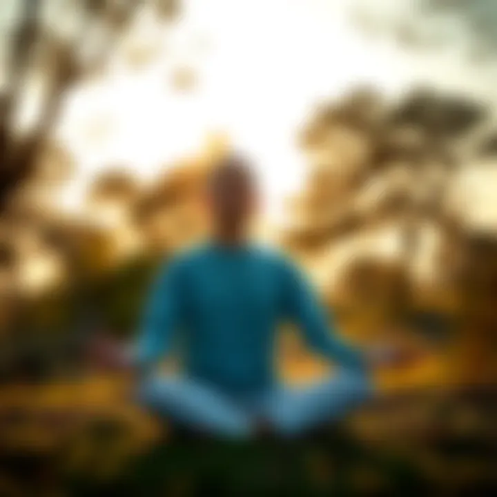 A person meditating peacefully in a serene natural setting, surrounded by trees and soft sunlight, reflecting on their spiritual journey.