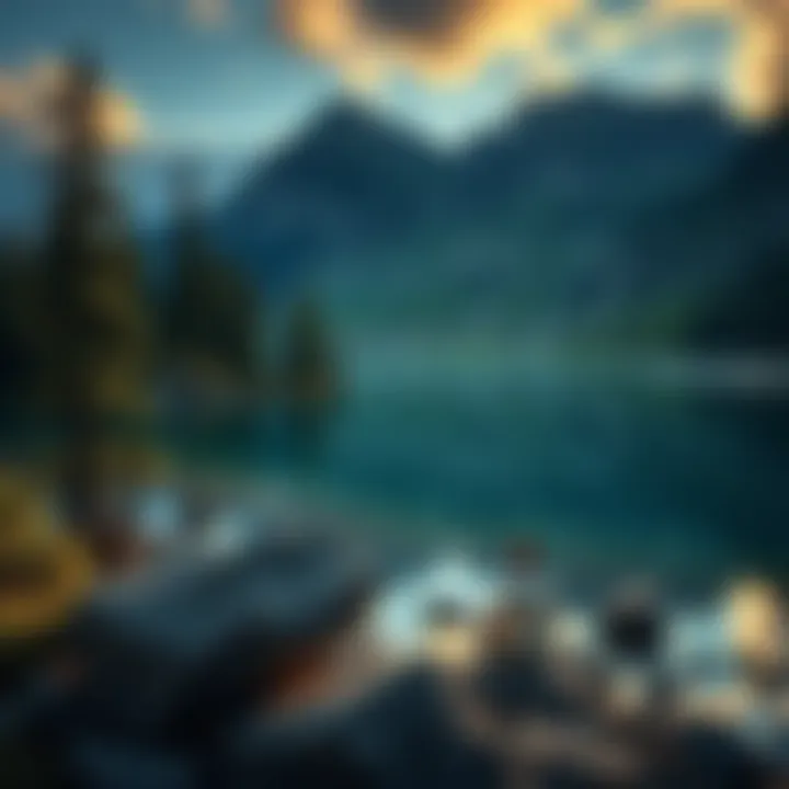 A person meditating on a rock by a serene lake, surrounded by trees and mountains, embodying mindfulness and self-reflection.