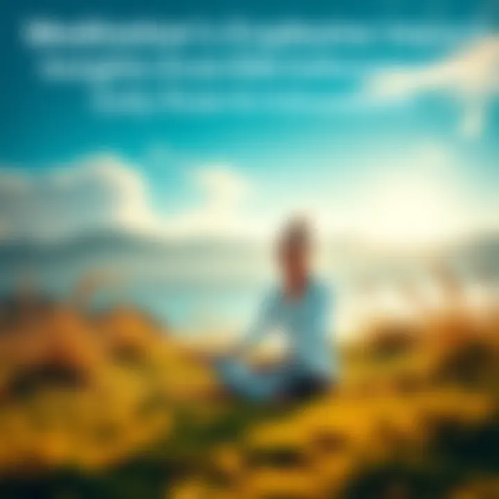 A person sitting cross-legged in a serene outdoor setting, practicing meditation with a calm expression.