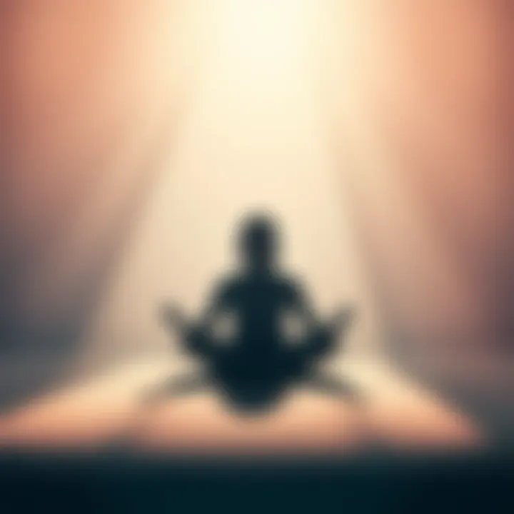 Meditation for Past Life Regression A person sitting cross-legged, eyes closed, in a serene environment while meditating, surrounded by soft light and calming colors.