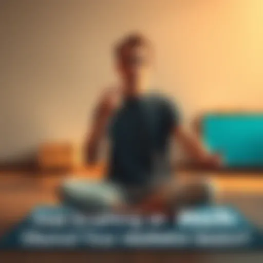 A person sitting cross-legged in meditation, looking distracted as they scratch an itch on their arm