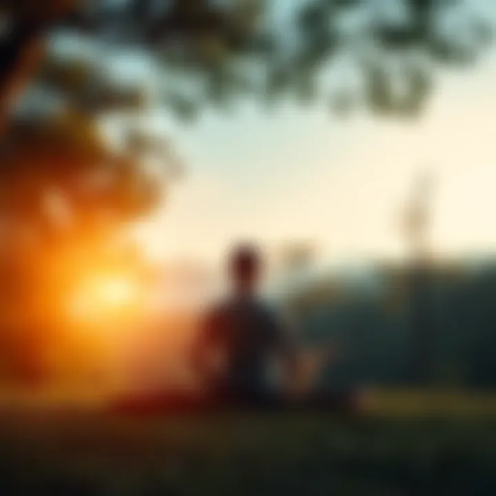 A serene scene of a person meditating in nature, surrounded by trees and soft light, symbolizing mindfulness and awareness.