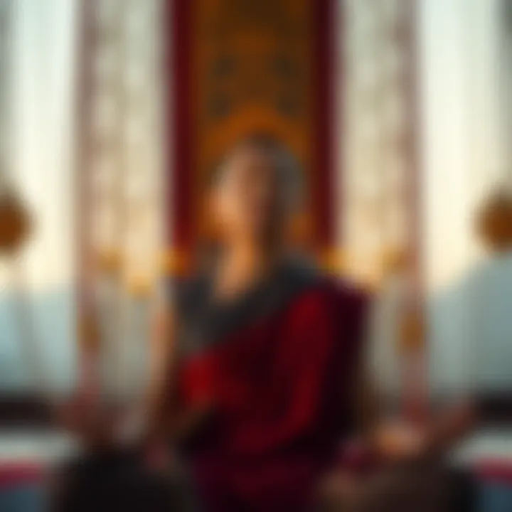 A person meditating in a serene setting with eyes closed, focusing on mindfulness and inner peace.