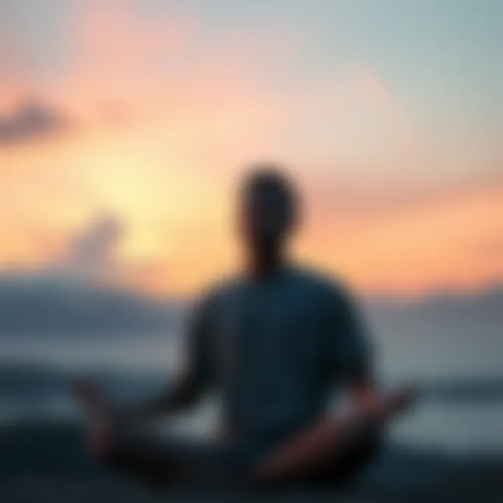 A serene landscape depicting a meditator in a tranquil environment, symbolizing inner peace and transformation.