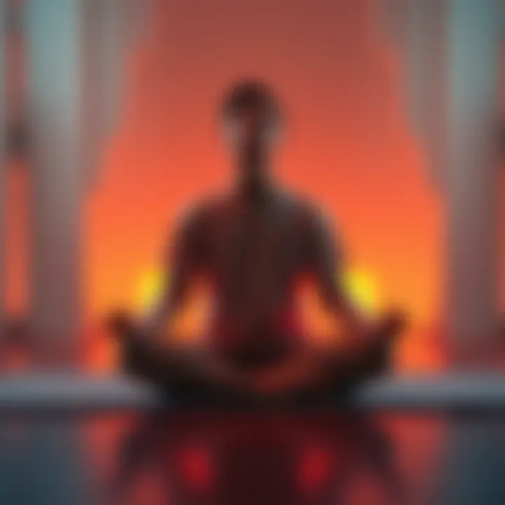 A person sitting cross-legged on a mat, eyes closed, reflecting on thoughts during meditation.