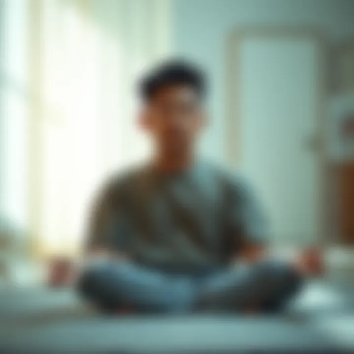 A person practicing meditation, appearing confused about the rolling over command, with a calm setting and soft lighting.