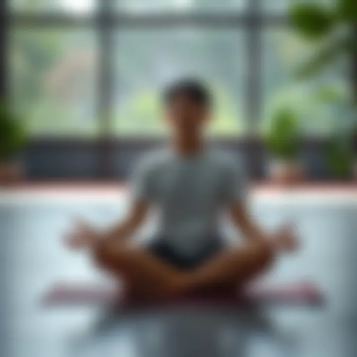 A person sitting cross-legged in a serene environment, practicing meditation with a calm expression
