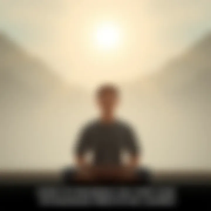 A person sitting in a serene environment, practicing Vipassana meditation with closed eyes and a calm expression