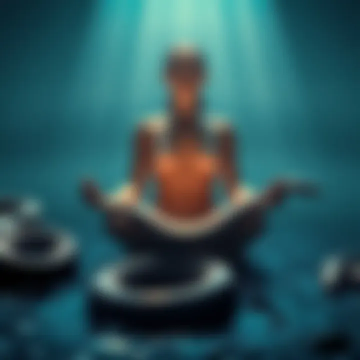 A person meditating peacefully with a snake coiled around them, symbolizing spirituality and insight.