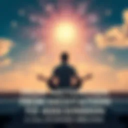 A serene person meditating in a peaceful environment, surrounded by gentle light and floating symbols representing higher consciousness