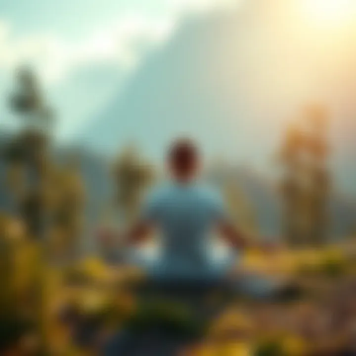 A person sitting cross-legged in meditation surrounded by nature, symbolizing detachment from materialism and pursuit of spiritual growth