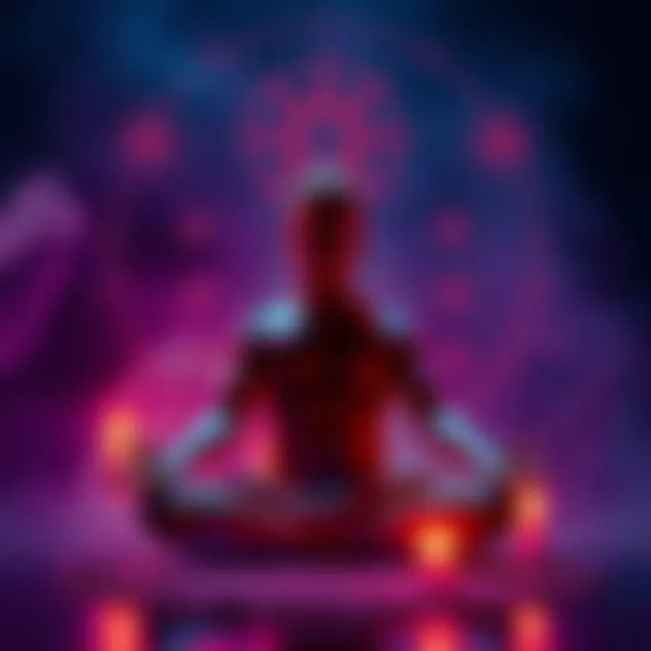 Meditation and Spirituality A person meditating with subtle spirituality symbols around them, symbolizing the connection between sexuality and spirituality.
