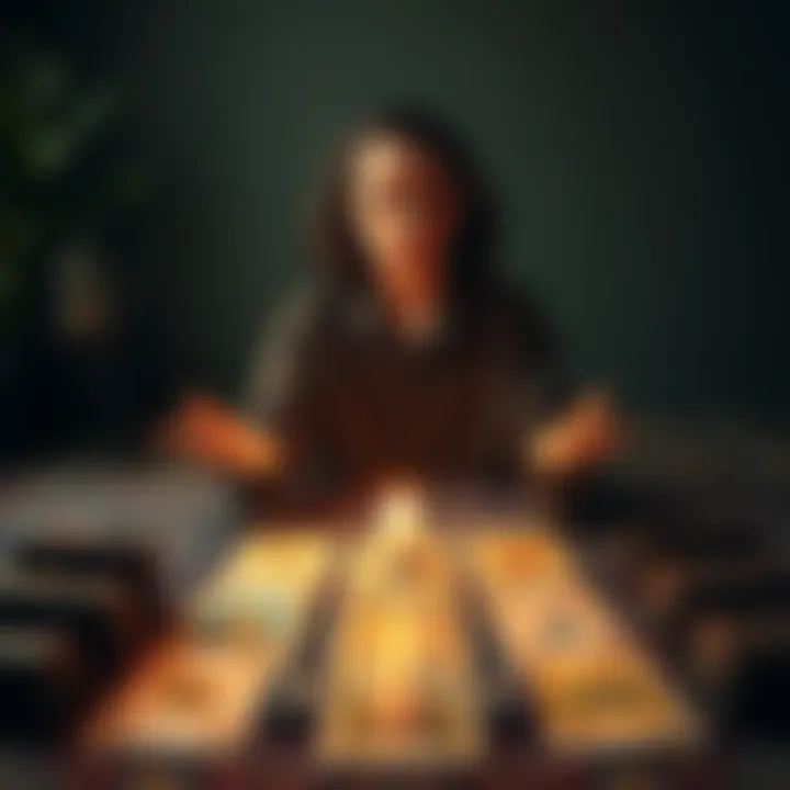 A calm person meditating with tarot cards spread out in front of them, focused on gaining clarity and direction in life.
