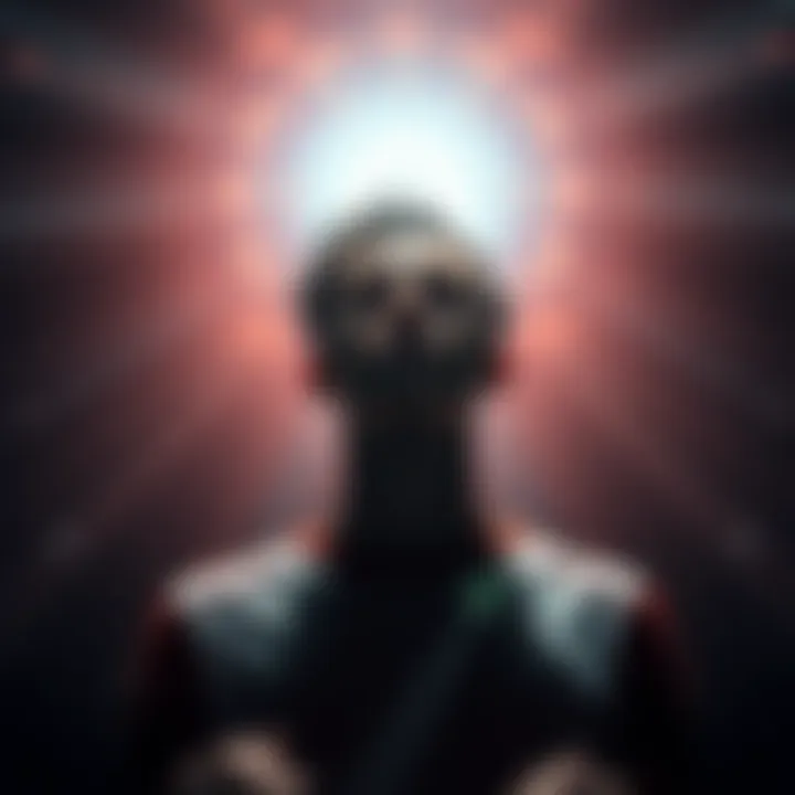 A man meditating with his eyes closed, surrounded by soft light and symbols representing intuition