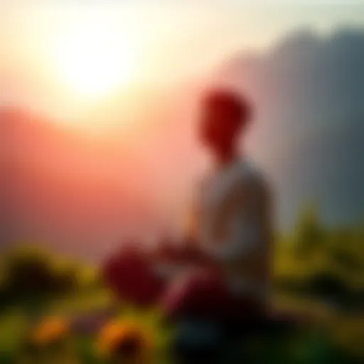 A person meditating in a serene environment, surrounded by nature, during a vipassana retreat