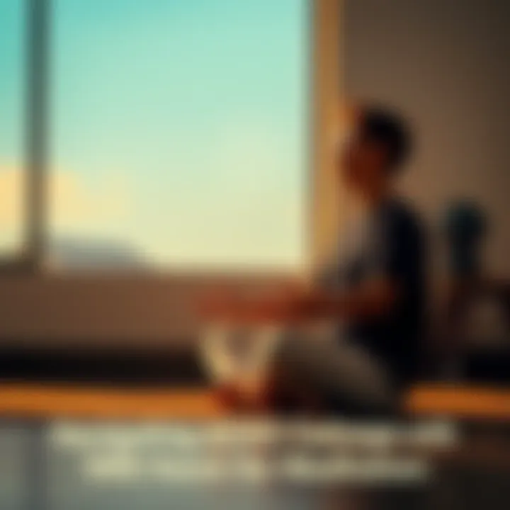 Individual sitting cross-legged, practicing meditation in a calm environment, expressing concentration and peace, representing the journey with ADHD and mindfulness.