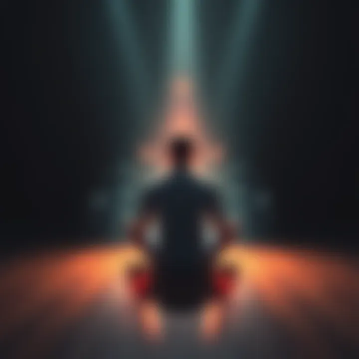A person sitting cross-legged in a dimly lit room, meditating with an aura of energy surrounding them, reflecting connection with an entity named Rashoon.