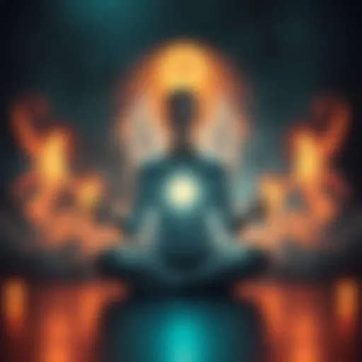 A person sitting cross-legged in meditation, with ethereal light and spirit figures around them, symbolizing a connection to the spirit world.