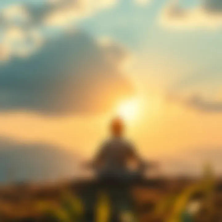 A peaceful scene of a person meditating in nature, reflecting on the witness concept in Buddhism and Advaita Vedanta