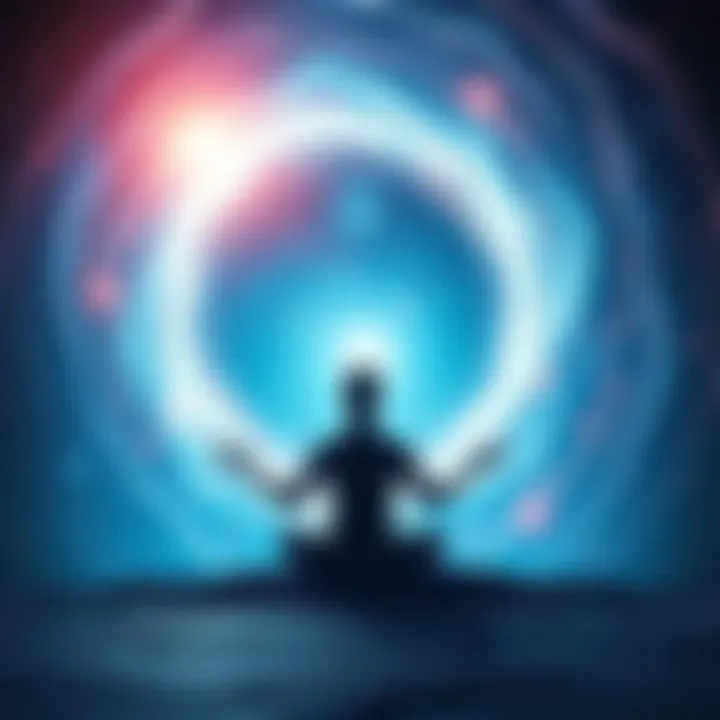 A person meditating with a swirling wormhole behind them, illustrating the concept of astral projection during meditation.