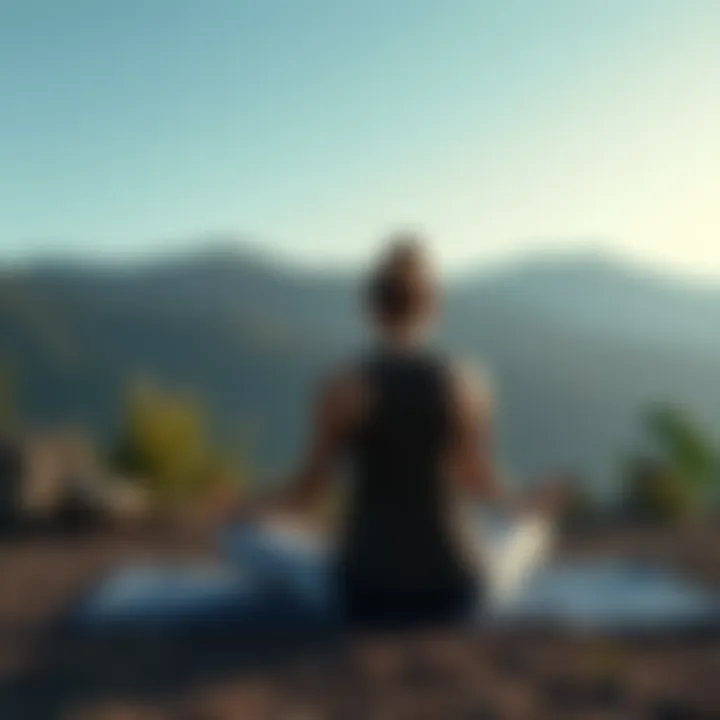 A person meditating on a yoga mat in a serene setting, surrounded by nature.