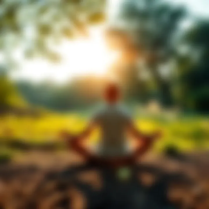 A person sitting cross-legged in a serene outdoor setting, surrounded by trees and soft light, symbolizing reflection and non-duality.