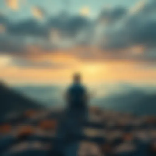 A person sitting in meditation, surrounded by a serene landscape, reflecting on consciousness and absence of experience.