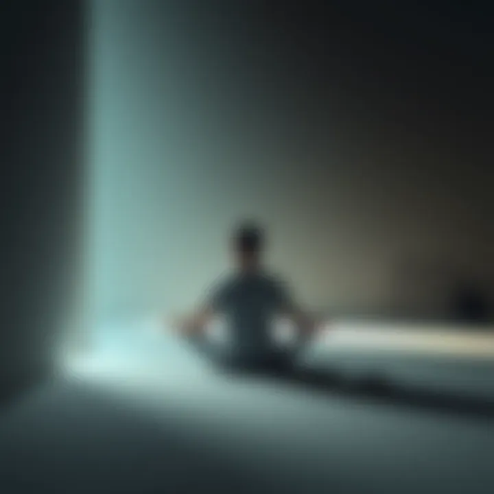 Meditative Person in a Calm Setting A person sits cross-legged in a tranquil environment, surrounded by soft light, suggesting a state of meditation and inner peace.