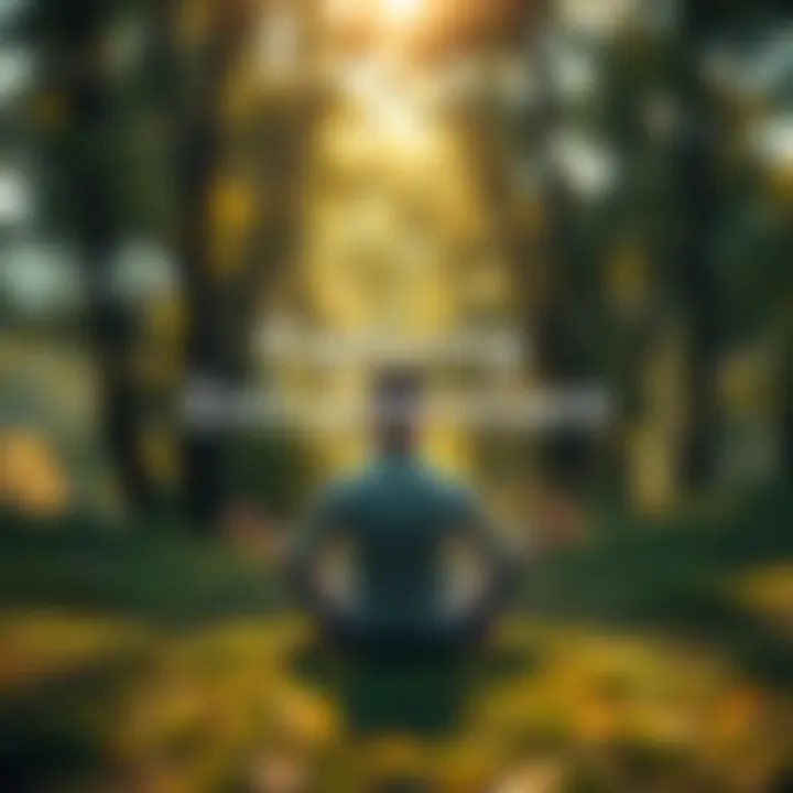 Meditative Person in Nature A person sitting cross-legged in a peaceful nature setting, surrounded by trees and soft light, reflecting on their thoughts.