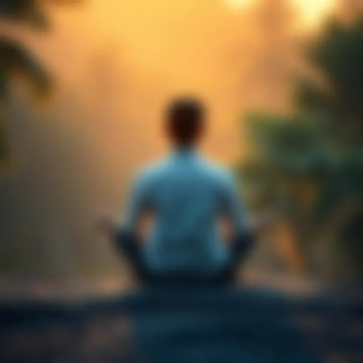 Meditator Reflecting on Feelings A person sitting cross-legged in meditation, deep in thought about their feelings, surrounded by a calm nature setting.