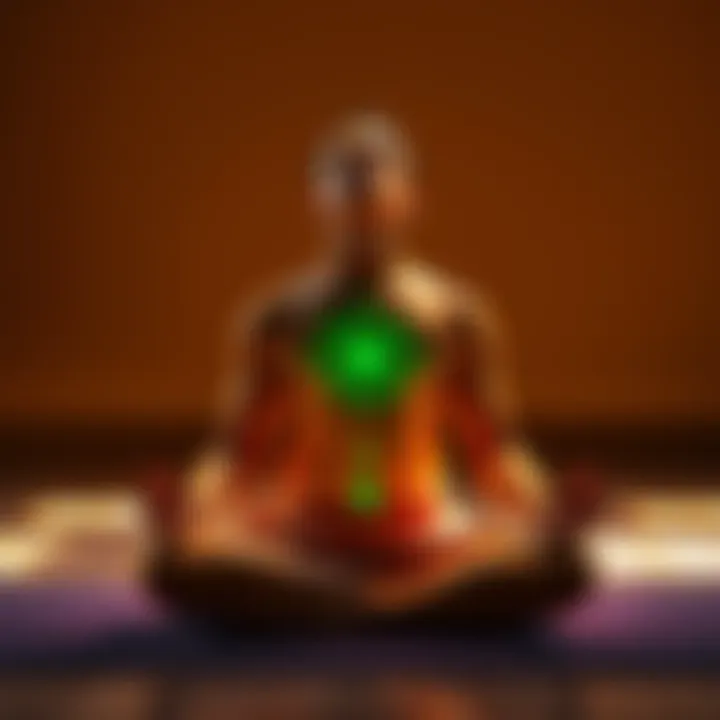 Person sitting cross-legged, eyes closed, focusing on their breath during a body scan meditation