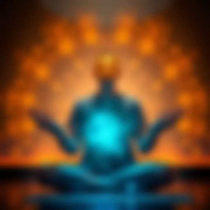 A person meditating with hands held in front, feeling energy without touch, surrounded by a calming atmosphere.