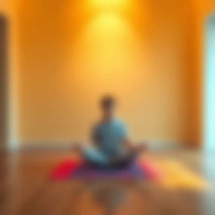 A person sitting cross-legged on a mat in a serene room, eyes closed in meditation, looking for deeper focus and peace.