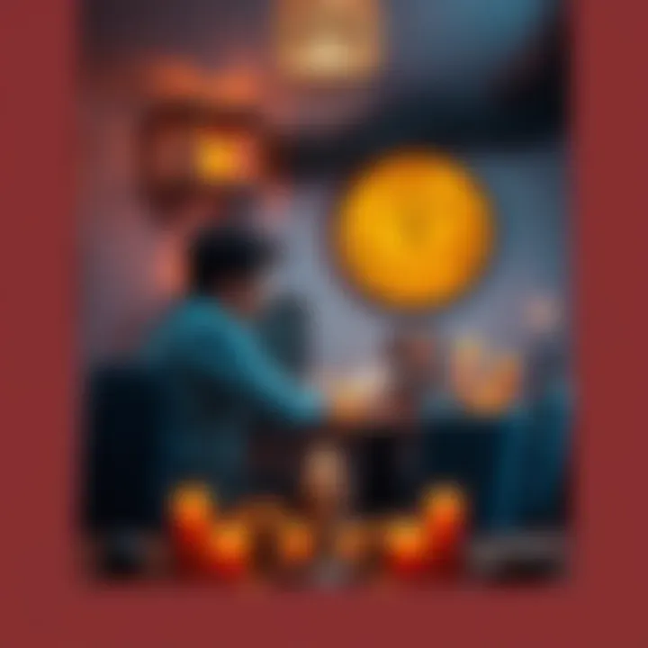 A person sits at a table with a medium, surrounded by candles and spiritual items, discussing future encounters.